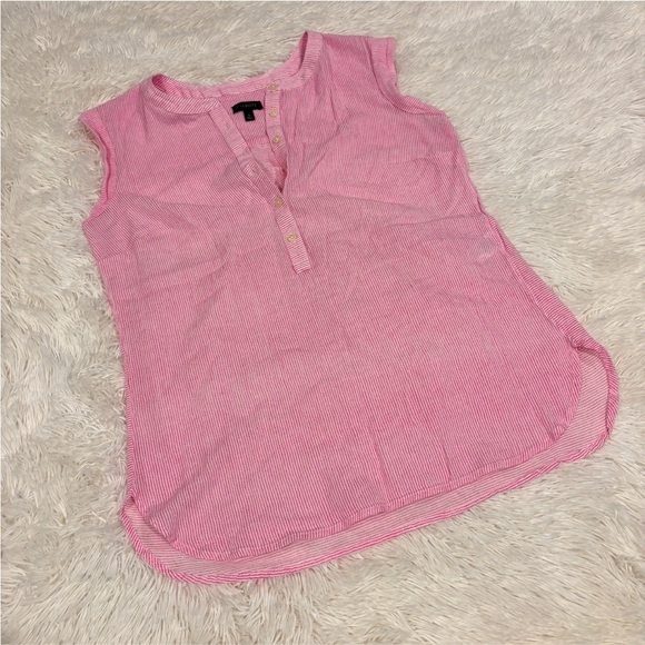 Talbots Linen Tank Top Pink white sleeveless tunic blouse v neck Size Small - Picture 1 of 9
